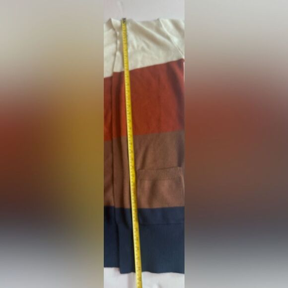 Colorblock Boutique Open Cardigan Size Large Pockets White Orange Blue - Picture 5 of 6